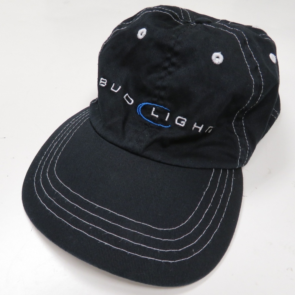Bud Light Black Hat Cap Adjustable Dad Beer Alcohol Advertising Spellout Logo‎
